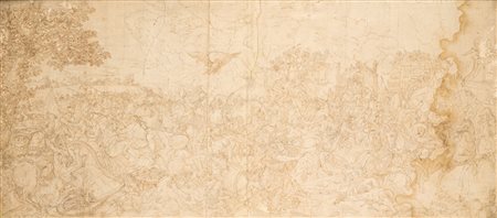Antico disegno raffigurante Scena di battaglia, da un'invenzione di Charles Le Brun