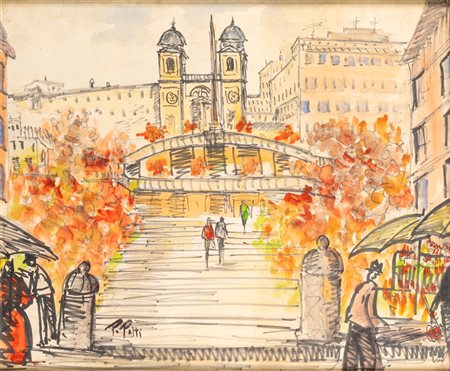 Piero Patti (Messina 1914-?)  - Roma, Trinità dei Monti