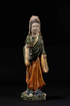 Scultura in gres ad invetriatura "Sancai", China, 19th century