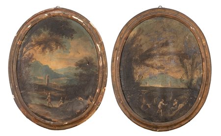 Scuola veneta, secolo XVIII - Paesaggi con figure