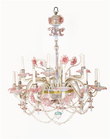 Lampadario in vetro soffiato di Murano policromo