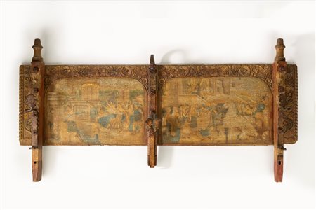 Sponda di carretto in legno intagliato e dipinto, Sicilia fine secolo XIX - inizi secolo XX