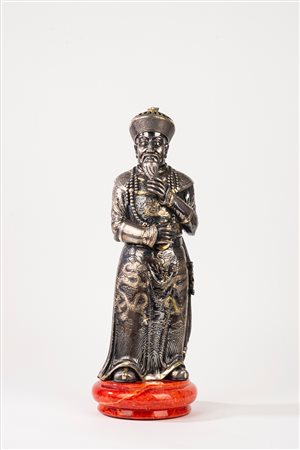 Scultura argentata raffigurante Dignitario, Cina, secolo XX