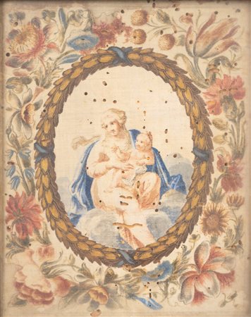 Madonna con Bambino entro ghirlanda, fine secolo XVII