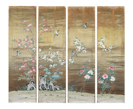 Quattro scroll dipinti su foglia oro , China, late Qing dynasty