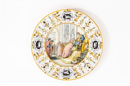 Piatto da parata in maiolica policroma. Manifattura Ginori, fine secolo XIX