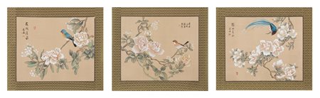 TRE DIPINTI SU SETA, China, 20th century