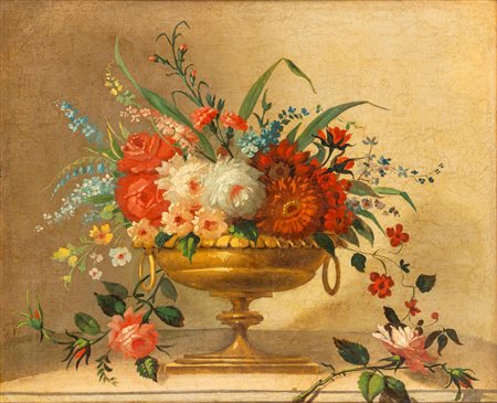 Scuola italiana, secolo XIX - Fiori in un vaso