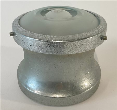 Plafoniera in metallo cromato e vetro acidato. Italia, anni '70. (d cm 17) (dif