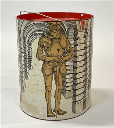 Contenitore cilindrico in metallo rivestito in carta stampata. (h cm 41  d cm 3