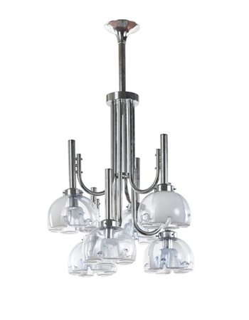 Mazzega (Attribuito)
Lampada a sospensione a sei luci con struttura in metallo c