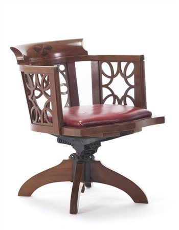 Alberto Issel Poltroncina girevole in legno con schienale a giorno traforato e d