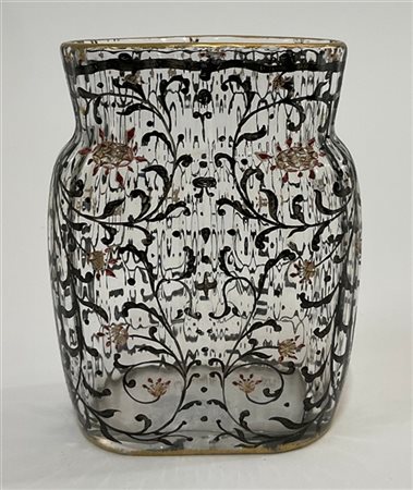 Daum Piccolo vaso di forma schiacciata in vetro soffiato trasparente con superfi