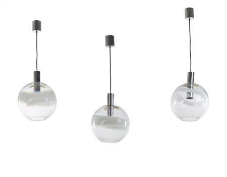 Vistosi (Attribuito)
Lotto di tre lampade a sospensione con struttura in metallo