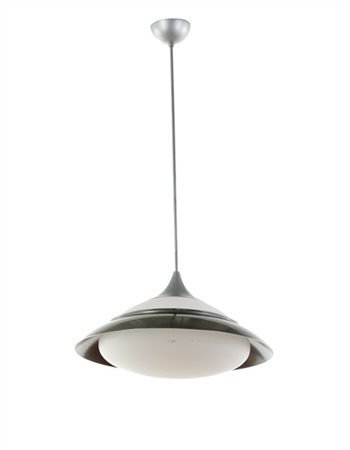 Stilnovo Lampada a sospensione in alluminio con diffusore in vetro incamiciato l