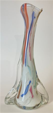 Manifattura di Murano Vaso soliflore di forma irregolare con due anse in vetro s