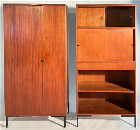 Selex Due mobili in legno e teak impiallacciato, uno a due ante e l'altro a quat