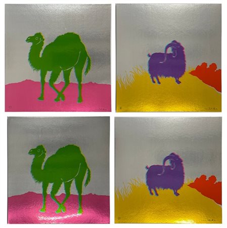 Gino Marotta "Muflone - Dromedario" 1974
quattro serigrafie su cartoncino argent