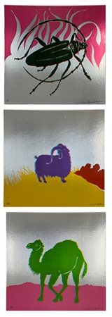 Gino Marotta "Muflone - Dromedario - Scarabeo" 1974
tre serigrafie su cartoncino