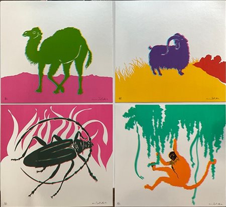 Gino Marotta "Scimmia - Muflone - Dromedario - Scarabeo" 1974
quattro serigrafie