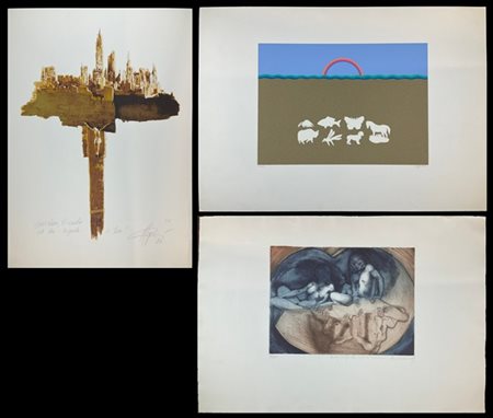 Lotto composto da un'acquaforte e acquatinta a colori e due serigrafie di sogge