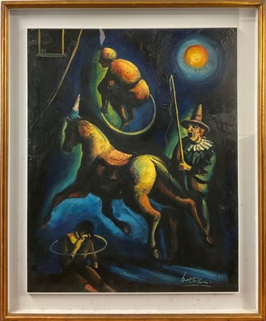 Renato Bertoloni "Il circo" 
olio su compensato
cm 98x79
firmato in basso a dest