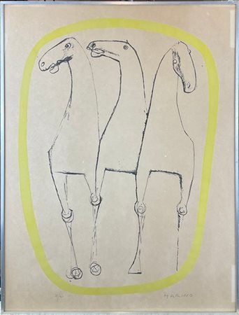 Marino Marini "Tre cavalli, bordo giallo" 1954
litografia a colori
cm 65x49
firm