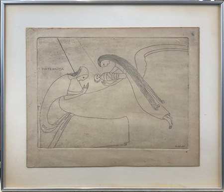 Adolfo Wildt "Maternità" 
acquaforte, tiratura postuma
(lastra cm 19,5x26,5; fog