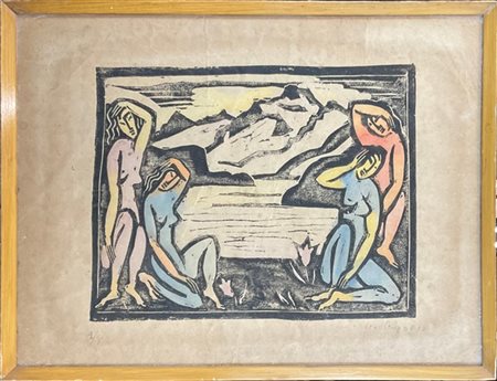 Leo Peter Leuppi "Senza titolo" 1923
xilografia acquerellata
cm 30x40
firmata, d