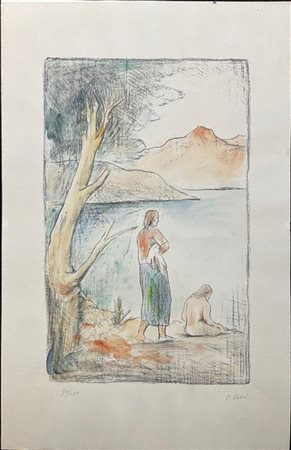 Carlo Carrà "Donne al lago" 1944
litografia acquerellata
cm 50x32,5
firmata e nu