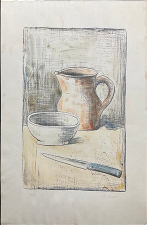Carlo Carrà "Natura morta" 1944
liografia acquerellata
cm 50x32,5
firmata e nume