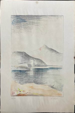 Carlo Carrà "Paesaggio di lago" 1944
liografia acquerellata
cm 50x32,5
firmata e