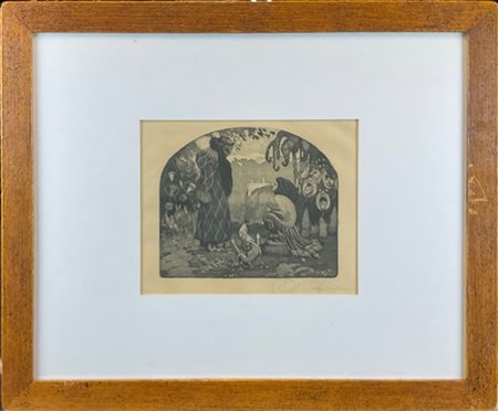 Richard Teschner "Il mago" 
acquaforte e acquatinta a colori
(lastra cm 17,5x20,