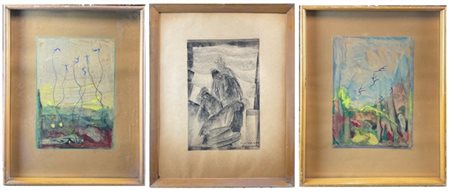 Licurgo Sommariva Lotto composto da un carboncino su carta e due monotipi di sog