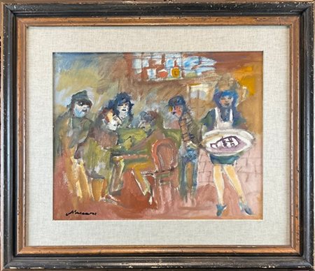 Mino Maccari "Uomini all'osteria" 
olio su tela
cm 41x51
firmato in basso a sini