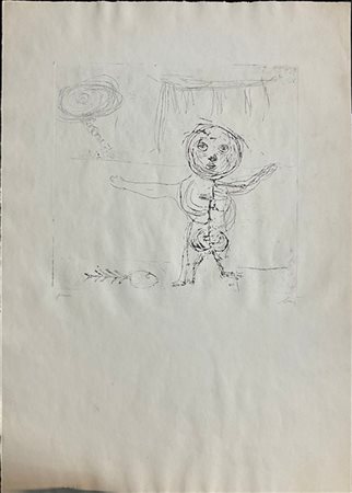 Enrico Baj "I bambini muoiono" 1952 - 1953
acquaforte - prova
(lastra cm 23x24,3