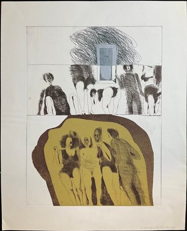 Adolf Frohner "Communication" 
acquaforte e acquatinta a colori
(lastra cm 39,5x