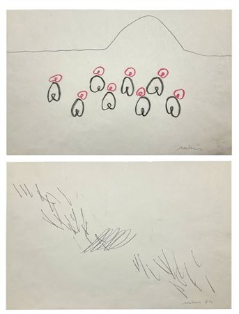 Ettore Sordini un disegno a matita e una tecnica mista su carta
cm 30,5x46 e cm