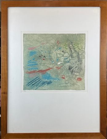 Erik Levesque "Souvenir de la maison jaune" 1959
acquaforte a colori
lastra cm 3