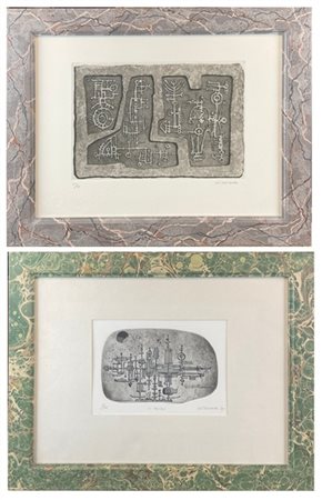 Giò Pomodoro "Senza titolo" 1955
due acqueforti - acquetinte di soggetto diverso