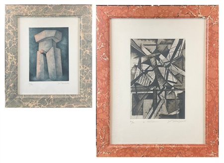 Giò Pomodoro "Senza titolo" 
due acqueforti - acquetinte di soggetto diverso
fog