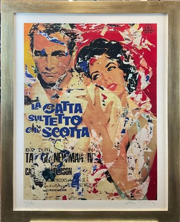 Mimmo Rotella "La gatta su tetto che scotta" 
serigrafia e collage
cm 89x69
firm