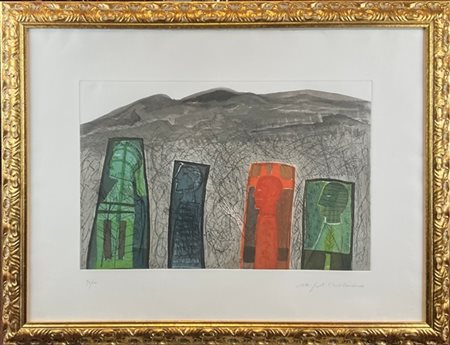 MIMMO PALADINO "Sguardo a destra" 2000
acquaforte e acquatinta a colori
cm 36x81