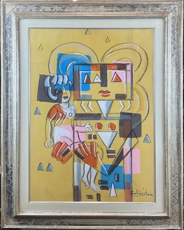 Ibrahim Kodra "Senza Titolo" 
tecnica mista su carta intelata
cm 70x50
firmato i