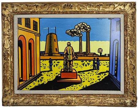 Ercole Pignatelli "Piazza d'Italia" 1968
acrilico su tela
cm 50x70
firmato in al