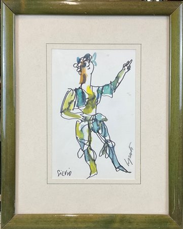 Emanuele Luzzati "Silvio" 
tecnica mista su carta
cm 19x13
titolato e firmato in