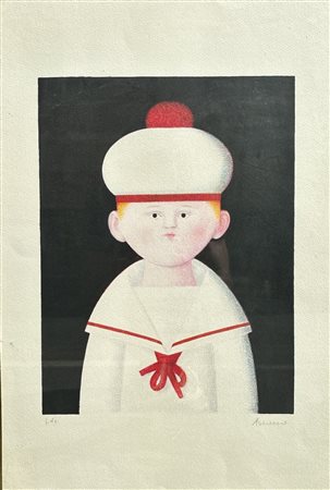 Antonio Bueno (1918 - 1984) 
Marinetto in bianco e rosso 
litografia a colori 60 x 40 cm