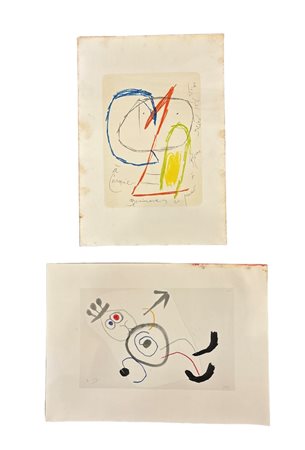 Juan Mirò I Ferrà (Barcellona, 1893 - Palma di Maiorca, 1983) 
Due stampe offset - A' Carmine Benincasa; Personaggio surrealista 
stampe offset 