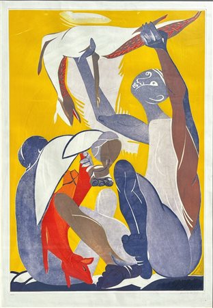 Remo Brindisi (1918 - 1996) 
Composizione 
acquatinta e acquaforte 90 x62,5 cm