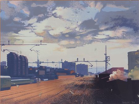 Dino Boschi (1923 - 2015) 
Ferrovia 1984
Multiplo, incisione su lastra di rame 48 x 60 cm con cornice